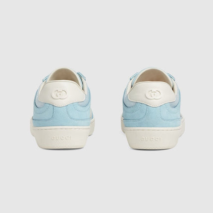 Men's Gucci G75 Logo-Appliquéd Leather-Trimmed Suede  Light Blue Sneakers