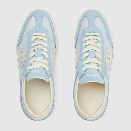 Men's Gucci G75 Logo-Appliquéd Leather-Trimmed Suede  Light Blue Sneakers