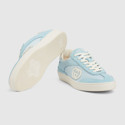 Men's Gucci G75 Logo-Appliquéd Leather-Trimmed Suede  Light Blue Sneakers